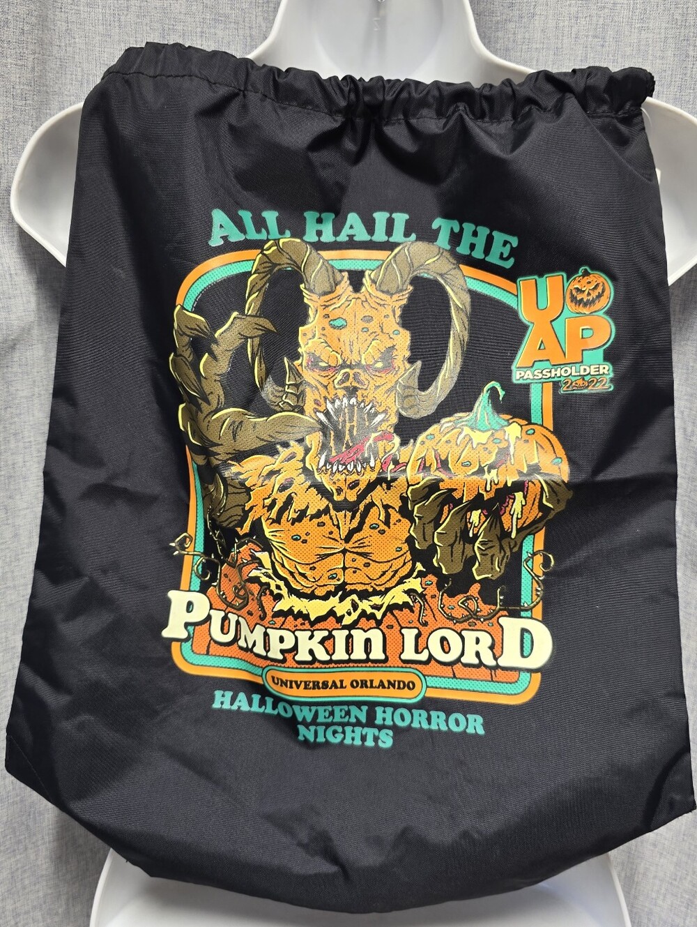 NWT 2022 Universal Orlando Resort Halloween Horror Nights Cinch Bag Pumpkin Lord